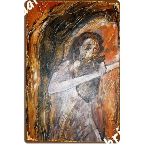 Cave Man With Bear Cub Metal Plaque Poster Club Party Retro Party Plates Tin Sign Poster