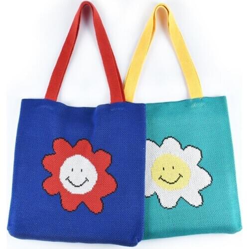 Hip-hop Fashion Woolen Handbag 2020 Female Youth Teenager Japanese Harajuku Funny Smile Face Stylish Street Top-handle Tote Bag