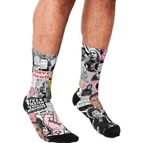 Fashion Men Funny Socks harajuku Feminism collage Happy hip hop Unisex Man Socks art Novelty Winter Casual Feminist Socks