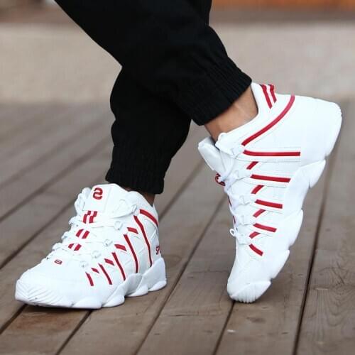 Plus Size High Top Shoes Man Leather PU Mens Sports Shoes Women Sport Shoes Men Sneakers Run White Red Fitness Training GMD-1045