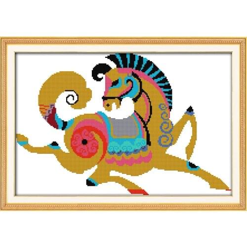 Horse cross stitch kit cartoon Chinese animal Pattern printed on canvas fabric DMC embroidery handmade needlework craft supplies