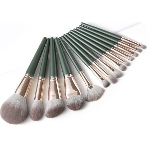 Professional Makeup Brushes Set 14pcs Green Eyeshadow Blending Powder Foundation Eyebrow Brushes Face Eye Cosmetic Tools