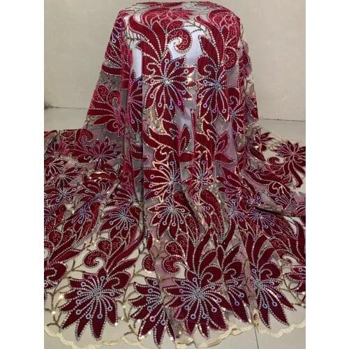 Latest African Lace Fabric 2021 High Quality French Velvet Lace Fabric With Sequins Lace Fabric For Wedding Party SL20