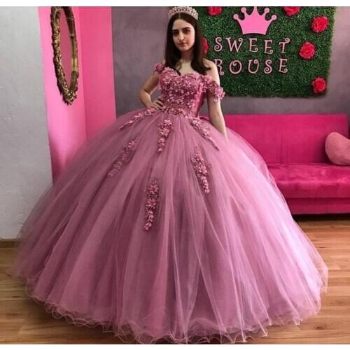 Charming vestidos de 15 Quinceanera Dress 2020 3D Applique Puffy Skirt Lace-Up Back Sweet 16 Dress Long Ball Gown Prom Gowns