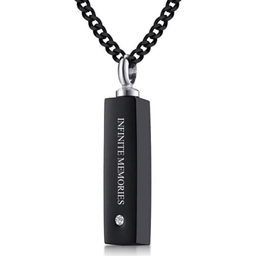 Infinite Memories Black Bar CZ Ash Pendant Urn Necklace for Men Women Stainless Steel Cremation Ashes Jewelry Free Engraving