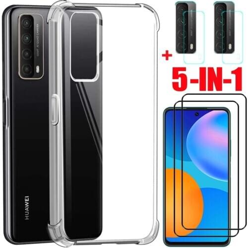 Camera glass + Case for Huawei P Smart 2021 2020 2019 cover anti shock transparent cases P Smart Z protective cover Soft case P SmartS cover for P Smart-2020 Huawei Psmart 2021 Telephone Case p smart 2021 case