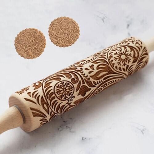 Printing Rolling Pin Stick Wooden Roller Dumpling Stick Printing Fondant Biscuit Stick