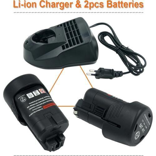 AL1115CV Bosch Replacement Charge + 2PCS 10.8V 2.0Ah Li-ion Power Tools Battery For Bosch BAT411 2 607 336 013, 2 607 336 014