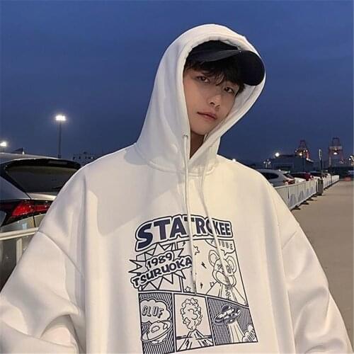Loose White Hoodie Streetwear Men Hip Hop Cartoon Sweatshirt Girls Tops Casual Funny Spring Autumn Japan Amine Hoodies Male