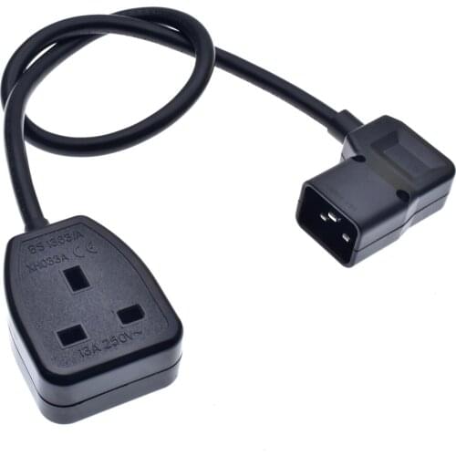 Angled IEC C20 to UK Female Socket converter Cable Cord,UPS Power Cable C20 Male 16A Plug to UK 13A Female Socket BS1363