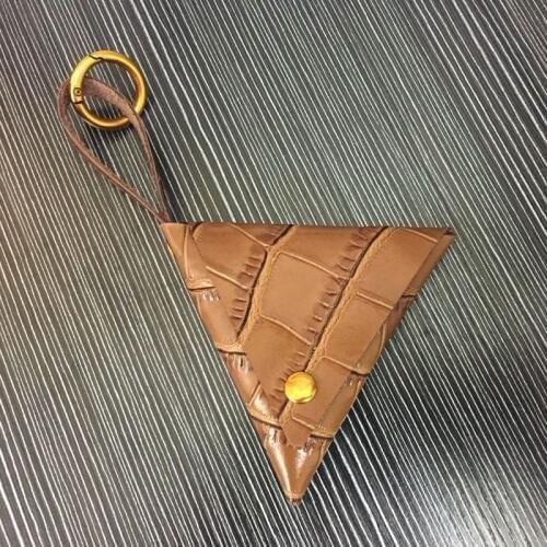 WOONAM Women Fashion Handcrafted Handmade Genuine Calf Leather Alligator Crocodile Pattern Triangle Coin Purse Holder WB994