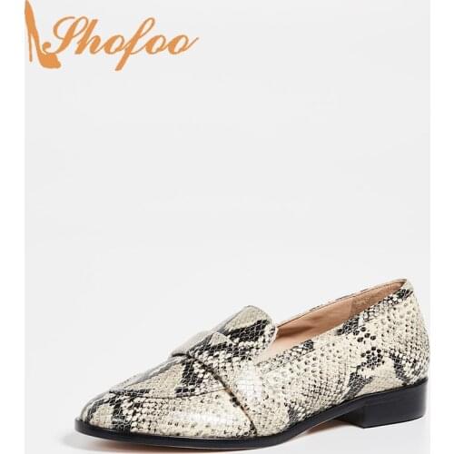Snake Embossed Round Almond Toe Pumps Woman Med Chunky Heels Large Size 12 14 Ladies Fashion Loafers Casual Mature Shoes Shofoo