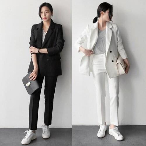 Work Fashion Pant Suits 2 Piece Set for Women Striped Blazer Jacket & Trouser Office Suit Lady Formal