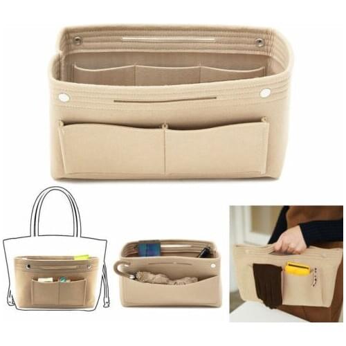 Women Girl Portable Felt Fabric Purse Handbag Organizer Bag Multi Pocket Insert Insert Handbag closet Organizer