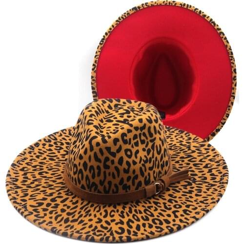 Winter fedora hats for women fashion 9.5CM Flat wide Brim Panama Wool Felt Jazz Fedora Hats for men Leopard goth top wedding Hat
