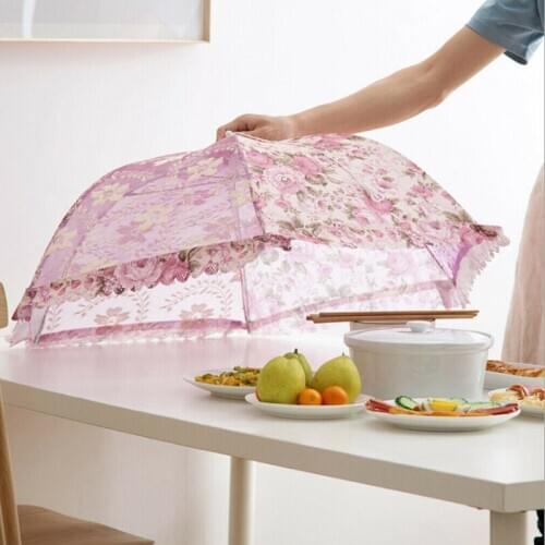1pc Foldable Home Kitchen Food Cover Tent Umbrella Outdoor Camp Cake Cover Lace Mesh Net Flower Printed Dust Covers New