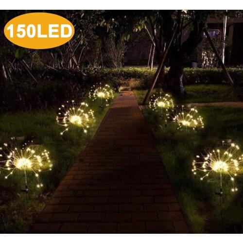 1PC Solar Powered Lamp Outdoor Grass Globe Dandelion Fireworks Lamp 90/120/150 LED For Garden Lawn Landscape Lamp Holiday Light