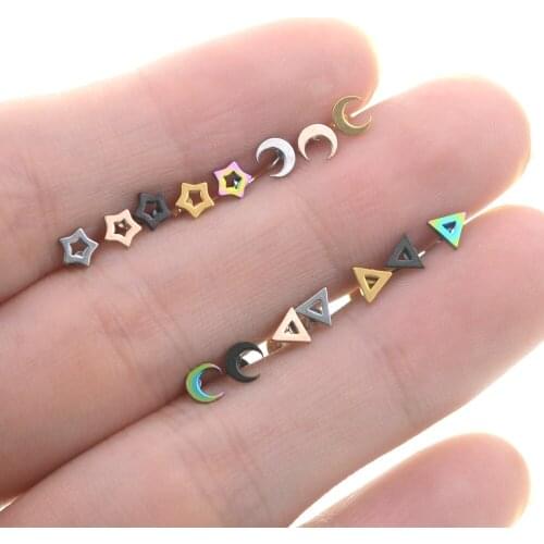 2Pcs 1.2x6/8mm Bar Mini Star Moon Ear Piercing Helix Nose Ring Stud Earrings Tragus Cartilage Conch Piercing Labret Lip Jewelry