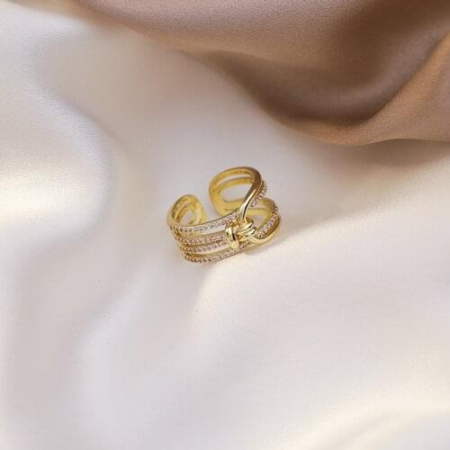 2021 New Arrival 14K Real Plated Simple Style Adjustable Rings For Women Zircon Wedding Rings