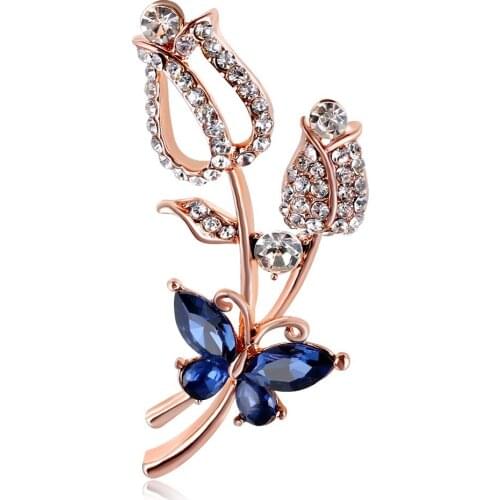 2021 Charm Jewelry Vintage Alloy Crystal Rose Flower Pins Brooch Beautiful Collar Women Accessories Brooches for Women