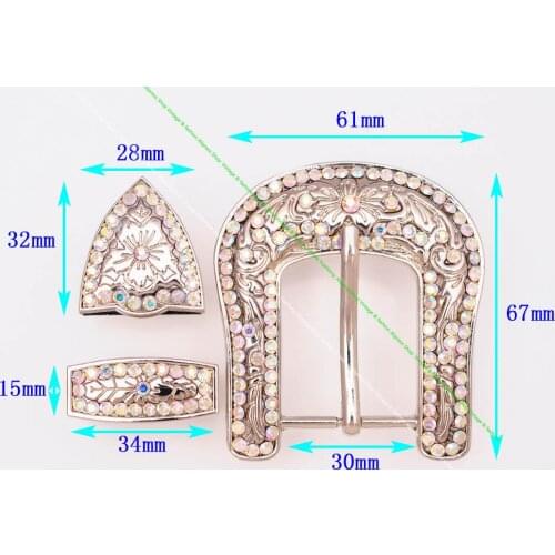 Bling Silver Western Cowboy Rodeo 3PCS Set Flower Punk DIY Replacement Colorful Rhinestone Crystal Belt Buckle Fit 30mm Strap