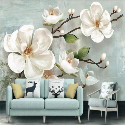 3d magnolia simple TV background wall custom large wallpaper mural 3D photo wall manufacturers wholesale