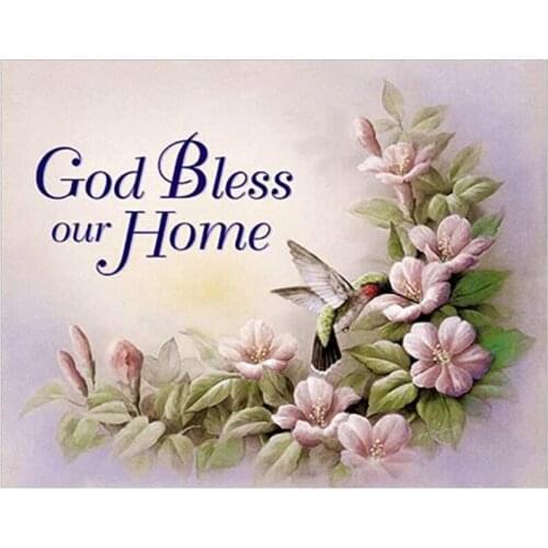 5D Diy Diamond Painting Cross Ctitch Flower Kits Diamond Mosaic Embroidery Text God Bless Our Home Full Drill Gift DW002
