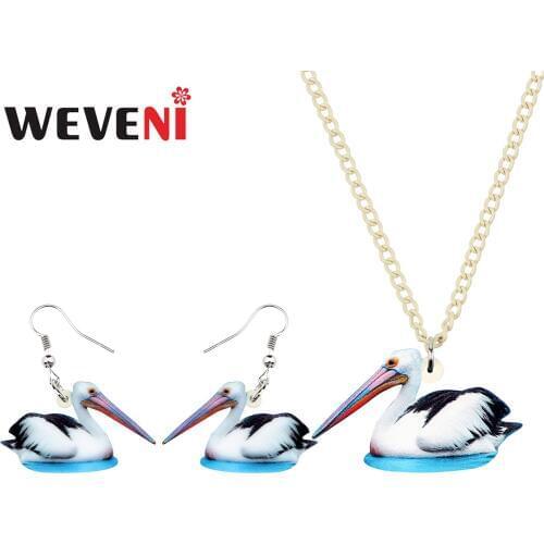WEVENI Acrylic Pelican Bird Necklace Earrings Jewelry Sets Novelty Animal Accessory Fashion Decoration Girls Teens Charms Gift