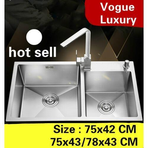 Free shipping Apartment kitchen manual sink double groove deluxe 304 stainless steel luxury hot sell 750x420/750x430/780x430 MM