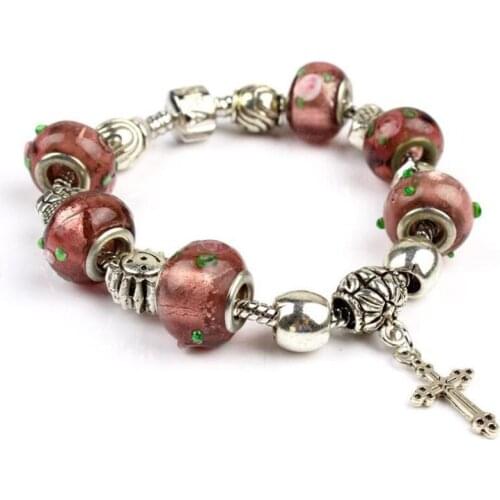 Shiny Glass beads 2020 charms bracelet diy pendant charm chain bracelet cross charms bangle jewelry for women