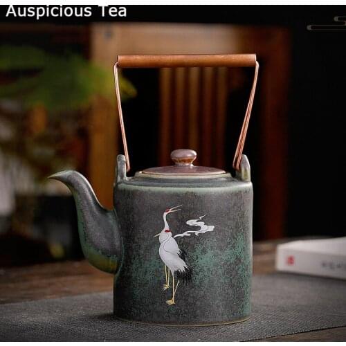 310ml Chinese Style Handle Pot Ceramic Retro Tea Set Single Pot Simple Teapot Stoneware Copper Handle Soaking Teapot