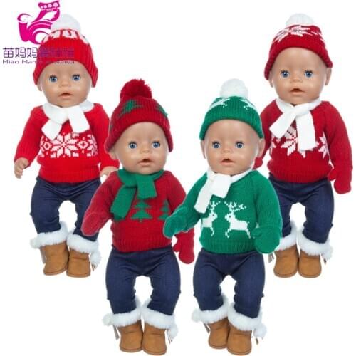 Baby doll fall clothes sweater 18 inch girl doll xmas scarf hat gloves new year apparel for dolls