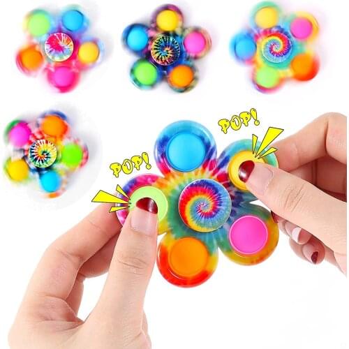 Simple Dimple Fidget Spinner Toys Early Education Fidget Toys Tie-Dye Popper Pop Bubble Spinner Set For Child Fidgets Antiestres