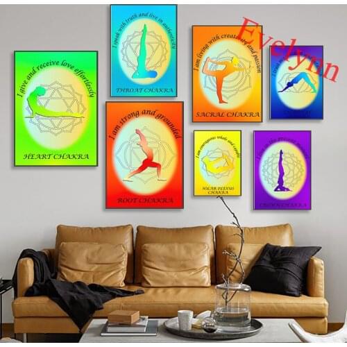 Grainy Gradient Yoga Pose Seven Chakra Symbol Aura Poster,Spiritual Art,Home Decor Canvas Wall Art Prints Yoga Enthusiast Gift