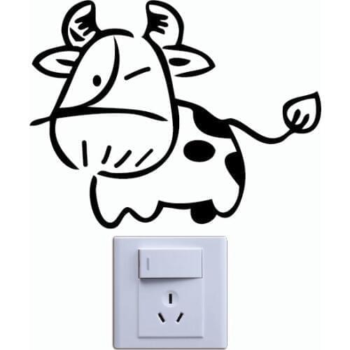 Cow-6 Cute Cow Light Switch Sticker Creative Cartoon Animal Vinyl Wall Sticker for Bed Home Wallpaper