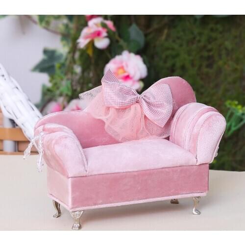 Creative Pink Bowknot Sofa Couch Shape Jewelry Box Organizer Travel Portable