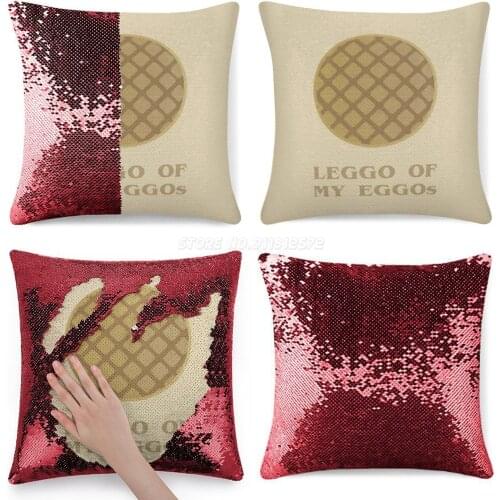 LEGGO OF MY EGGOS - Strangers Things Sequin Pillowcase Glitter Pillow Case for Sofa Decorative Party Eggos Waffles Eleven Netf