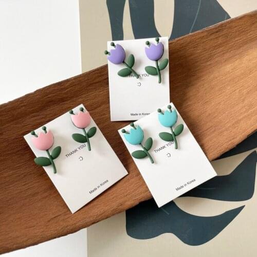 YANGLIUJIA Metal Flower Spray Paint Earrings Fashion Geometric Elegance Sweet Candy Color Earrings Girl Jewelry Gift Accessories