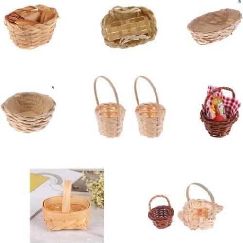 Mini 1/12 Dolls Miniature Decoration Cute Dollhouse Rattan Iron Frame Frame Hand Woven Vegetable Food Storage Basket