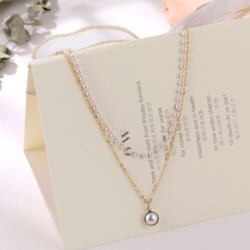 ZOVOLI Layered Pearl Necklace For Women With Gold Thin Chain Big Pearl Pendant Choker Necklaces Minimalist Jewelry One Piece