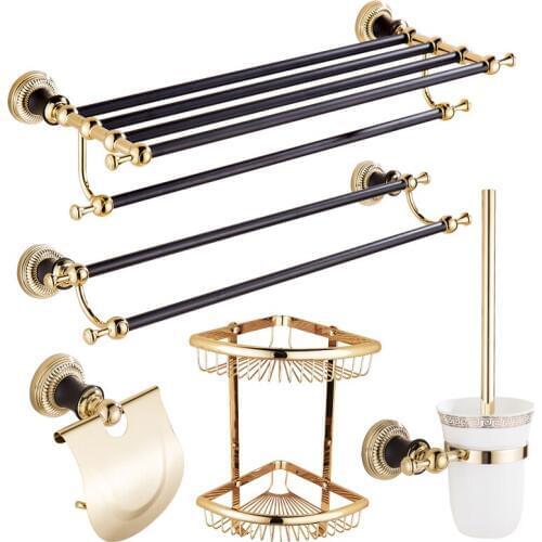 Bathroom Hardware Sets Black and Gold Towel Rack Paper Holder Towel Hanger Corner Shelf Toilet Brush holder Bathroom Accessories