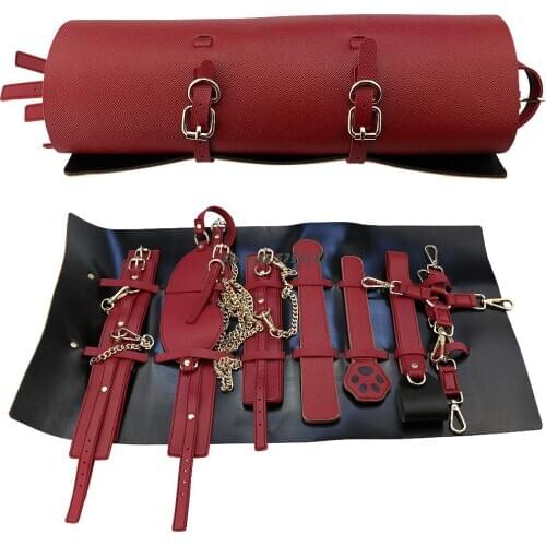 10Pcs BDSM Bondage Set Handcuffs Collars Eye Mask Whiping Portable Storage Bag Flirting Bondage Accessories Sex Toys for Couples