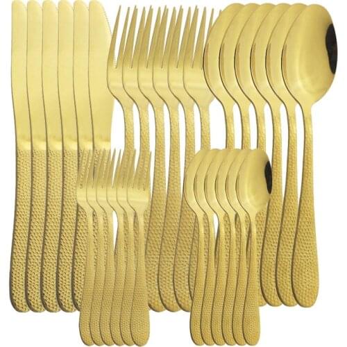 30PCS Gold Tableware Set Stainless Steel Cutlery Set Fork Knife Spoon Silverware Kitchen Dinnerware Flatware Set Dishwasher Safe