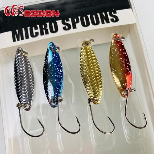 OBSESSION Metal Spinner Lure 3g 4pcs Sequin spinner Set fishing Trout metal colorful smal hard baits With Single Hook mini lure