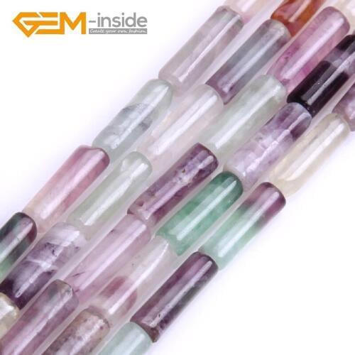 Wholesale! 4x12mm Natural Assorted Stones Column Tube Beads For Jewelry Making DIY Gifts For Unisex Strand15 Inches GEM-inside