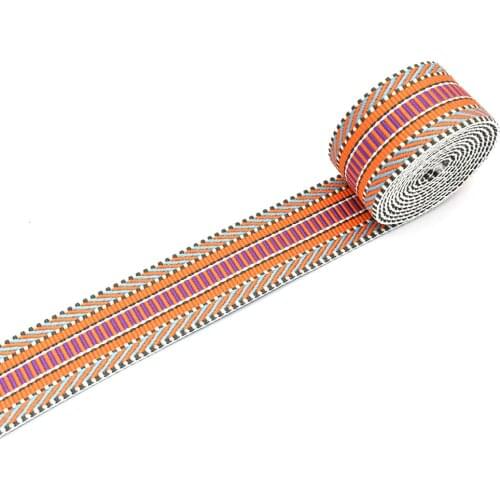 Orange Jacquard Ribbon Fabric Belt Canvas Webbing Jacquard Ribbon Ethnic Pattern Webbing Bag Webbing Bag Craft Textile Sewing