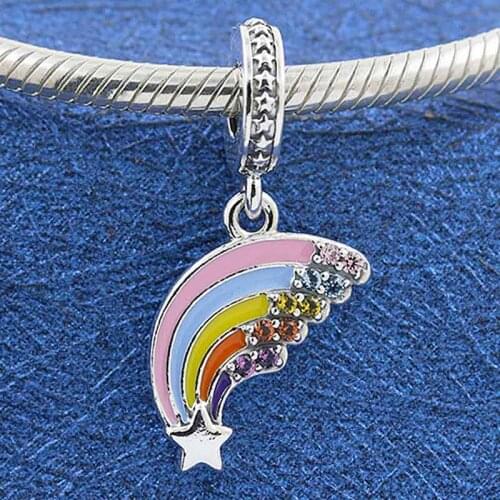 Original Colorful Rainbow & Star With Crystal Pendant Beads Fit 925 Sterling Silver Charm Pandora Bracelet DIY Jewelry