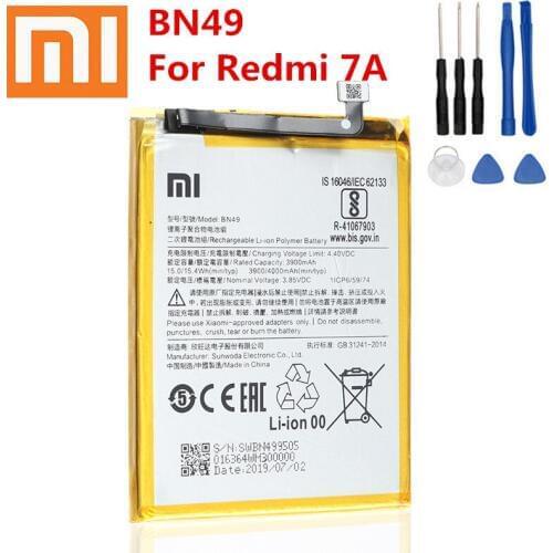 Xiao Mi Original BN49 Battery For Xiaomi Redmi 7A Genuine Replacement Phone Battery 4000mAh With Free Tools