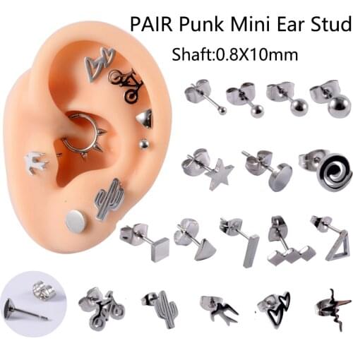 PAIR Cute Ear Cartilage Tragus Stud Surgical Steel Star Heart Bicycle Mini Earrings Carnations Jewlery Best Gift Friend