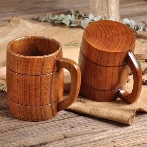 500ml Natural Wooden Beer Cup Retro Big Capacity Tea Water Classical Wood Drinking Mug with Handle Coffee Beer Mug A97586